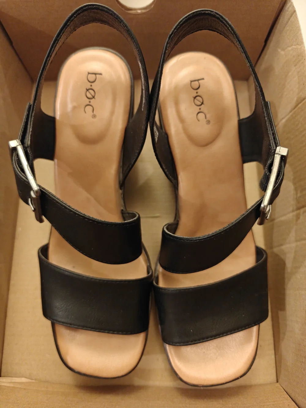 boc Black Leather Platform Block Heel Sandals